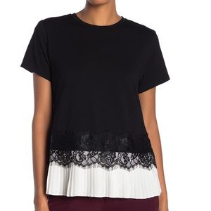 Laundry by Shelli Segal Pleated Lace Trim T-shirt